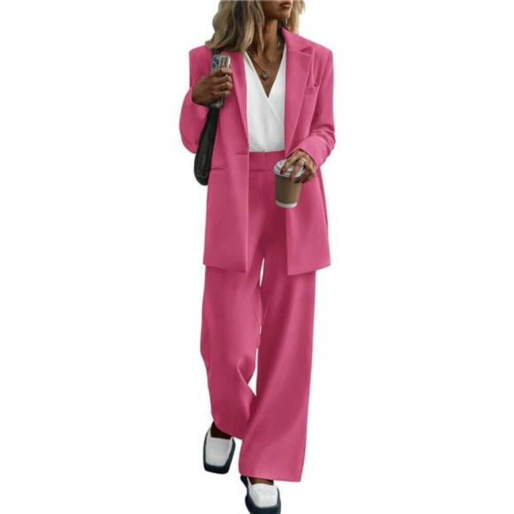 New Women's 2024 Fall 2pc Blazer‎ Jacket and Wide Leg Pants Business Casual Suit